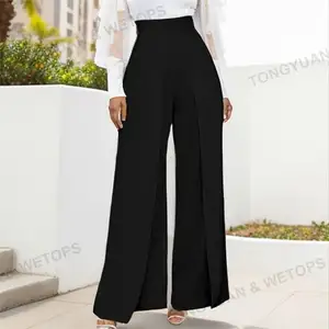 Women's Side High Slit Palazzo Pants Solid Color Loose Wide Leg