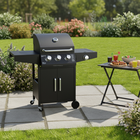 2025 HOT 3 + 1 Brûleurs Propane Noir Barbecue Grill Trolley, Barbecue Grills À Gaz Avec Table D'appoint Et Brûleur Latéral