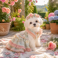 Vêtements personnalisés pour chiens et chats, robe à volants en dentelle à imprimé floral, ensemble harnais couronne de fleurs, vêtements pour chiots et chatons, vente en gros OEM