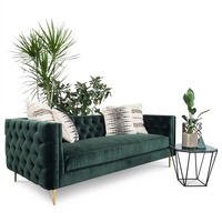 Canapé carré Chesterfield moderne de luxe en velours vert, pieds en bois, nouveau design, convertible, meubles de salon pour villas