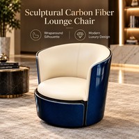 Fauteuil de salon rond en cuir de luxe avec coque en fibre de carbone pour salon, hôtel et club, mobilier moderne