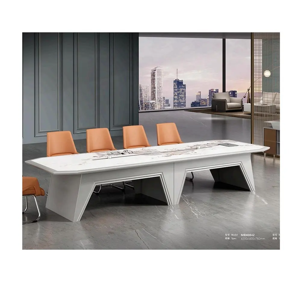 طاولة CEO خفيفة فاخرة تبدو حجرية متلألقة مثل فندق بألوان رخامية