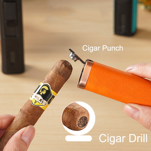 All-in-one Charuto Isqueiro Logotipo personalizado Couro Três-fogo Windproof Isqueiro Inflável Charuto Drag Drill Knife Isqueiro - Product Image 2