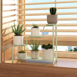 Desktop <b>Plant</b> Stand Multi Tiered Indoor Office Display Rack White T Shape Already Assembled - Product Image 2