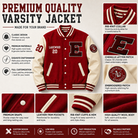 Veste bomber varsity en chenille rouge et blanc pour homme, personnalisée, écologique, coupe-vent, avec manches en cuir et corps en laine brodée