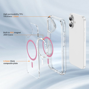 Coque de protection hybride transparente anti-rayures avec pare-chocs magnétique puissant N52 pour iPhone 17, 16, 15, 13 – Vente en gros - Product Image 2