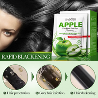 Vente en gros de shampooing colorant pour cheveux noir à l'apple verte naturelle SADOER, sachet de 25 ml * 10 pièces, longue durée, couvre les cheveux blancs pour hommes et femmes