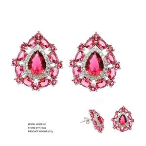 Orecchini a bottone in argento Sterling 925 <span class=keywords><strong>100</strong></span> paia con taglio a pera 5A latteo rosso verde blu CZ borchie placcate in oro zircone - Product Image 2