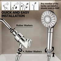 Douchette à main moderne écologique en ABS avec bouton d'arrêt, 5 fonctions, filtre à billes négatives, finition chromée, fixation murale pour salle de bain