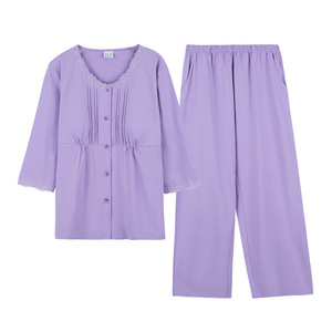 PJ-1457 Elegante Pijama Holgado con Cuello de Encaje, 100% Algodón, Ropa de Dormir Informal para Mujer, Primavera-Otoño - Product Image 4