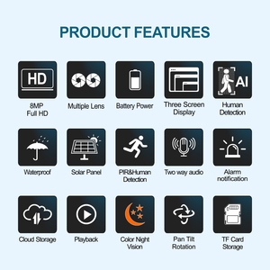 Anxinshi Große Solarleuchte 4 Linsen 3 Bildschirme PTZ Solarkamera P2P 8K WLAN Außen-Sicherheitskamera 20W Solarleuchte CCTV-Kamera - Product Image 4