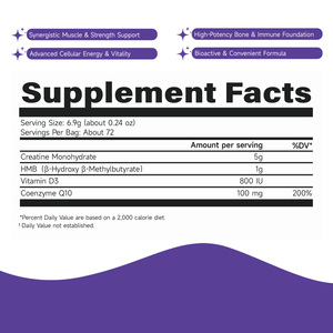 Creatina en Polvo Premium para Adultos Mayores con Vitamina D3, <span class=keywords><strong>HMB</strong></span> y CoQ10, Fabricación de Marca Privada OEM, Certificación Orgánica COA - Product Image 4
