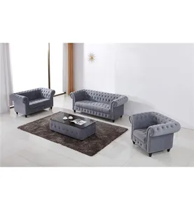 Modern avrupa lüks stil İngiltere eğlence oturma odası Chesterfield kumaş koltuk takımı kristal düğme ile