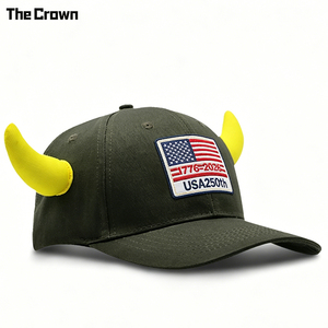 Custom Logo 6 Panel <b>Baseball</b> <b>Cap</b> With Horns Wholesale Bulk Usa 250Th Woven Patch Hat With Metal Buckle Manufacturer - Product Image 1