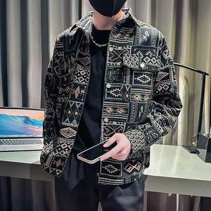 Giacca di Jeans da Uomo Taglie Forti Primaverile e Autunnale Stile Western Azteco Navajo Vintage Stampata con Bottoni - Product Image 1