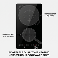 Table de cuisson à induction double invisible 2 brûleurs, commande tactile, surface en verre, 220V, sous comptoir, usage domestique, OEM ODM