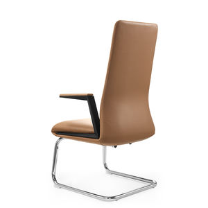 Silla de oficina nórdica comercial contemporánea de cuero de lujo moderno con respaldo alto, silla de oficina marrón para reuniones sin rodillos - Product Image 3