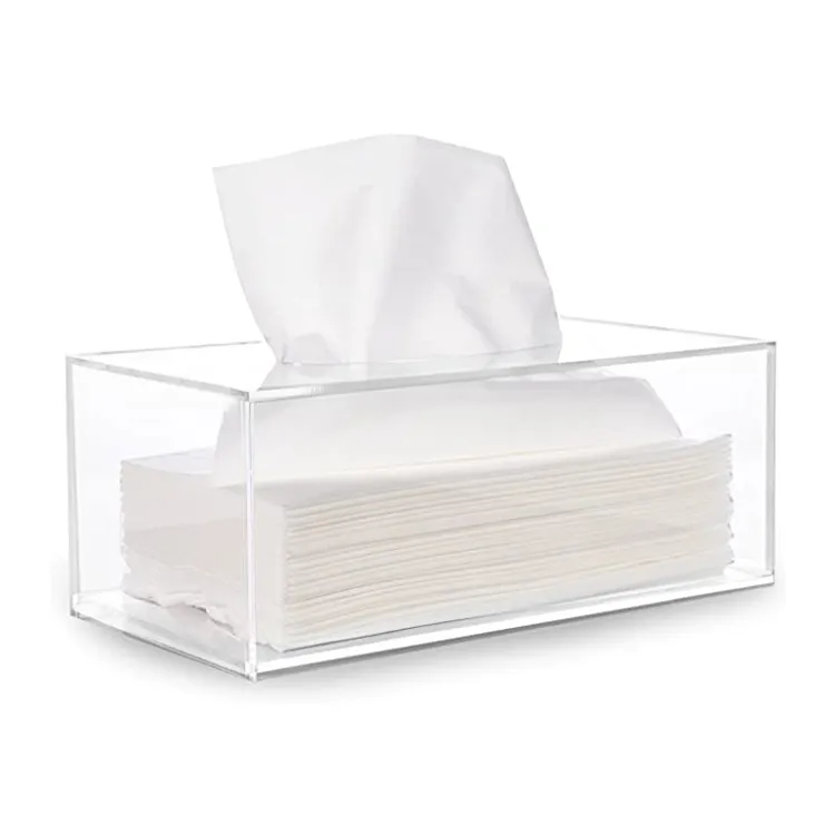 Groothandel Bedrukt Tissue Doos Transparant Clear Cover Vierkante Wc-papier Acryl Tissue Box