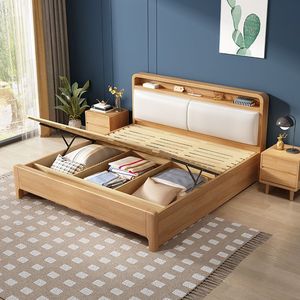Cama de Madera Maciza de Alta Calidad con Almacenamiento Abierto, Estilo Moderno Minimalista, Solo $88 para Hogares Europeos y Americanos 902 Alta Calidad - Product Image 3