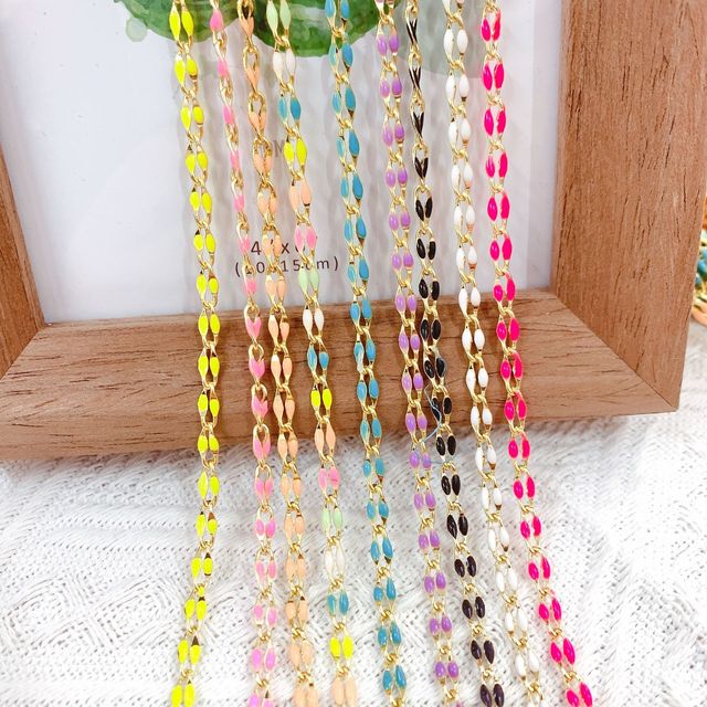 Fashion Copper Drop Enamel Lip 18K Gold Plated Chain Bulk for Women Jewelry Making Bracelet Necklace