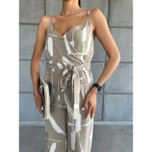 Mono de chifón con cuello en V y tirantes para mujer, de cintura alta, sin mangas, informal, transpirable, estilo urbano, con diseño estampado - Product Image 4