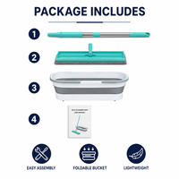 Ensemble serpillière auto-nettoyante et seau pliable avec manche télescopique, mécanisme de nettoyage intégré, tampon en microfibre, se plie pour un rangement facile