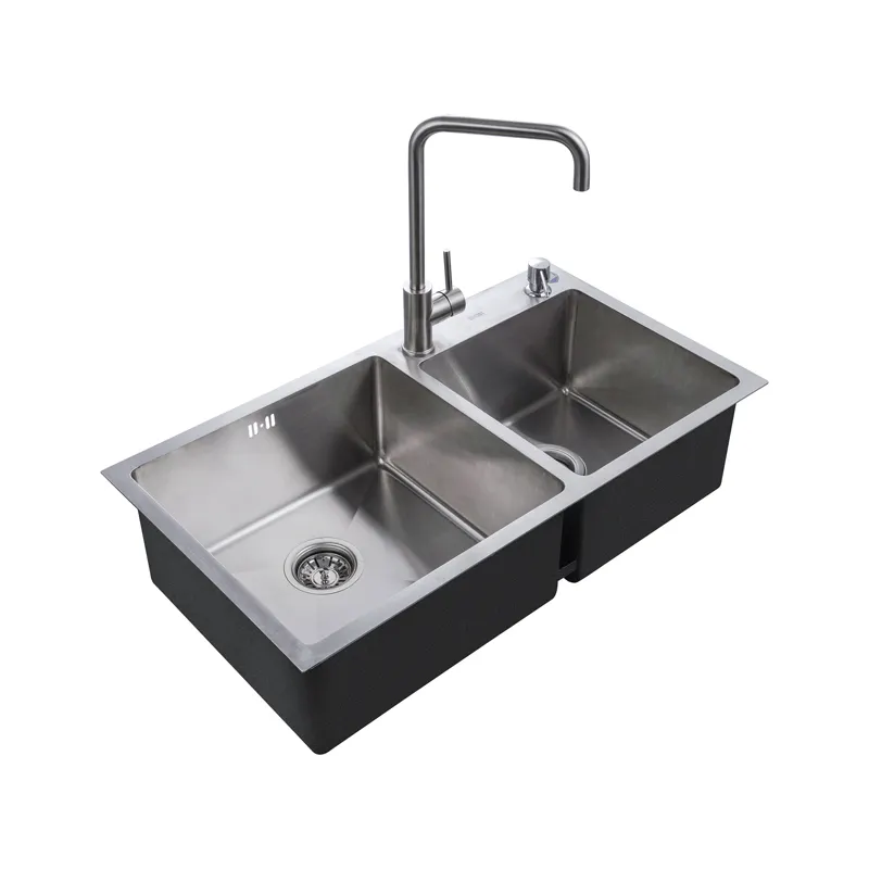 Splash Proof Mounted Wash Basin Double Bowl Stainless Steel 304 Kitchen Sink
