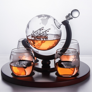 Etched Globe <strong>Whiskey</strong> Decanter <strong>Set</strong> - Product Image 2