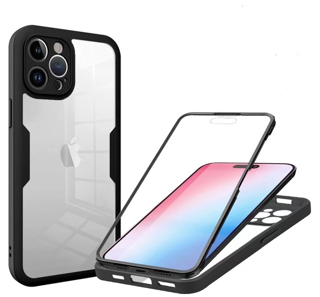 360 Full Body Protection Transparent Screen Protector Phone Case for iPhone 15 Pro Max