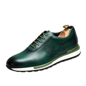 Baskets décontractées rétro pour hommes, en cuir véritable, à enfiler, à talon bas, à plateforme, vertes, taille 38-47 - Product Image 5