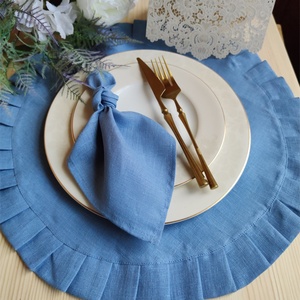 Personalized Ruffle Edge <b>Linen</b> Placemat Embroidered Monogram Dining <b>Table</b> <b>Cloth</b> 100% Pure <b>Linen</b> Napkins for Hotel Custom - Product Image 2