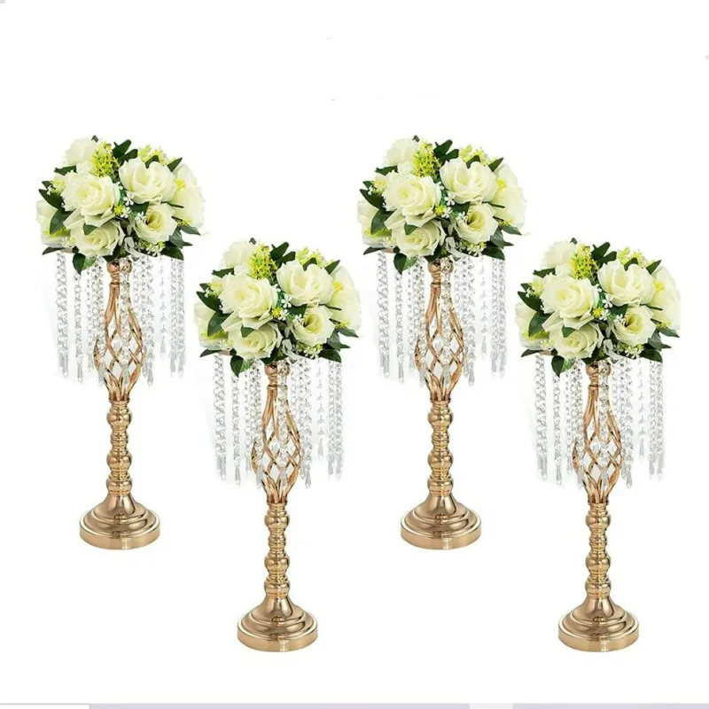 Vases à fleurs en métal pour mariage, supports avec chaîne en cristal, fête de vacances, Table de dîner, centres de Table, maison, Restaurant, hôtel, décoration