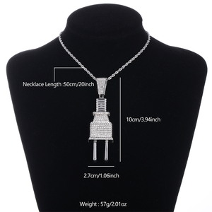 Hip Hop Icy Bling Choker Necklace Jewelry Set Men's Iced Out Gold Plated Rhinestone Diamond <strong>Plug</strong> Pendant With Cuban Link <strong>CHAIN</strong> - Product Image 6