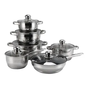 New 12 Pieces Double Bottom Pot Set With Black Handle Periuk Cookware Set Silver Cookware Sets Low Moq