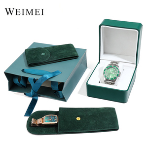 Boîte de rangement de luxe pour montre individuelle en gros, élégante, en cuir PU vert, avec logo personnalisé, étui de présentation de bijoux pour montres - Product Image 2