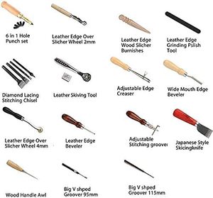 <span class=keywords><strong>Kit</strong></span> d'outils artisanaux en <span class=keywords><strong>cuir</strong></span> 18 pièces pour couture et travaux manuels - Product Image 4