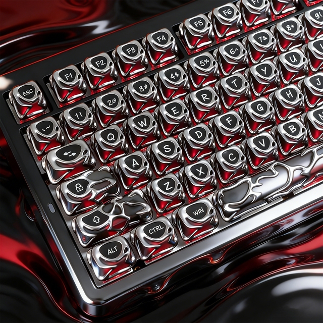 HZGAMER Cyberpunk Style Chrome Silver Artisan Custom DIY Mechanical Keyboard Keycaps Gamers PC Accessories Made China English