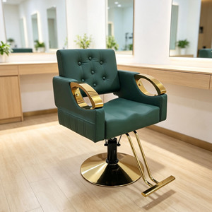 Sillón de Barbería Hidráulico Verde Oscuro con Marco Dorado, Giratorio, de PU, Silla de Estilismo Simple para Salón de Belleza y Barbería - Product Image 1
