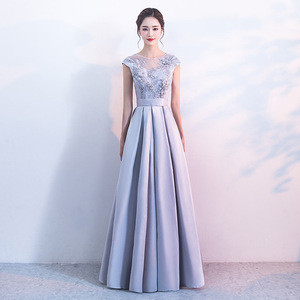 Vestido de Dama de Honor Elegante de Gasa con Cuentas y Apliques, Económico, para Fiesta de Boda, Noche o Gala, con Espalda de Cordones - Product Image 1