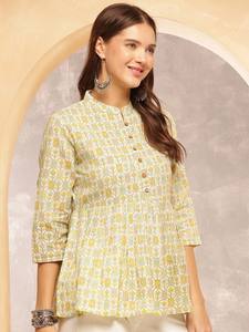 เสื้อคอจีนพิมพ์ลายดอกไม้ผู้หญิงผ้าฝ้าย - Product Image 6