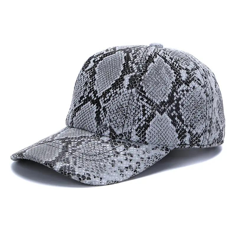 Drop Shipping Snakeskin Leather Hats Men's Black Real Sheepskin Leather Baseball Chapeau Adjustable Hats