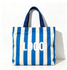 Sac fourre-tout en toile de coton rayé rose et vert, grand format, écologique, personnalisé avec logo, pour femmes, idéal pour le shopping, la plage et l'usage quotidien – Vente en gros directe usine - Product Image 4