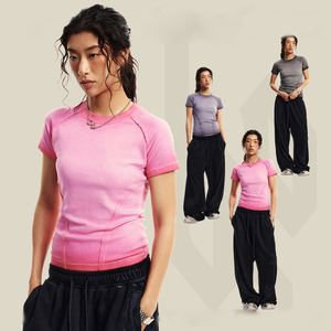 <span class=keywords><strong>เสื้อ</strong></span><span class=keywords><strong>ยืด</strong></span>แขนสั้นผู้หญิง คอลเลคชั่น 2024 สไตล์สาวฮอต ลุคเก่า ซักฟอกไล่เฉด<span class=keywords><strong>สี</strong></span> - Product Image 3