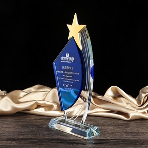 Custom Business Gift Solid Momentoes Metal Crystal Glass Acrylic Award Trophy Blank With Wooden Base Crystal Trophy - Product Image 2