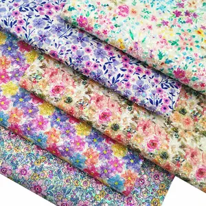 134*90CM High Quality Wholesale Spring Flower Printed Fine Glitter PU Leather For Shoes Bag Hair Accessories