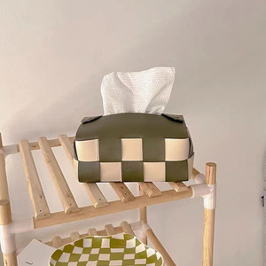 Boîte à mouchoirs en cuir tressé fait main, sac à mouchoirs pour restaurant et maison, sac à mouchoirs minimaliste color-block à motif damier pour voiture - Product Image 2