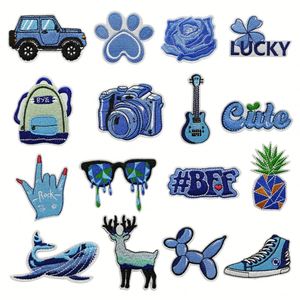 Patchs brodés de la série bleue, motifs dessin animé, pour bagages, appliques thermocollantes uniques style graffiti, pour guitare, appareil photo, buggy - Product Image 1