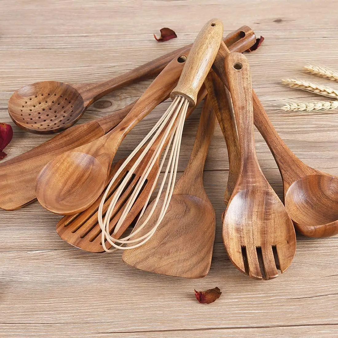 10er Pack Holz utensilien zum Kochen Holz Utensil Set für Küche Teak Holz löffel zum Kochen