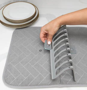 Al por mayor Nuevo Tapete Escurridor de Platos 2 en 1 Súper Absorbente Gris Plegable con Rejilla para Ollas, Platos, Sartenes y Tazones - Product Image 1