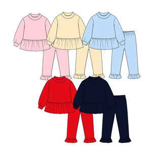 Nuevo Conjunto de Ropa para Niñas con Volantes de Algodón de Color Sólido, Ropa de Otoño para Niños - Product Image 1